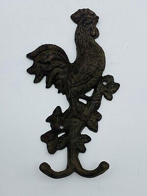 Vintage Cast Iron Rooster Double Wall Hook Brown French Kitchen Rustic Country
