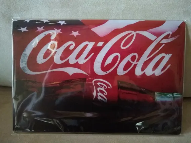Brand New Sealed Coca Cola Bottle American Flag 8 x 12 Metal Tin Sign