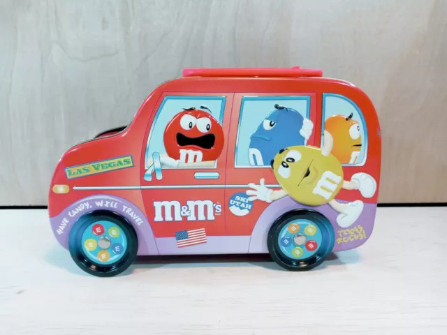 M & M's CHOCOLATE CANDY LUNCH BOX TIN CAR VAN SHAPED METAL TOY STORAGE CONTAINER