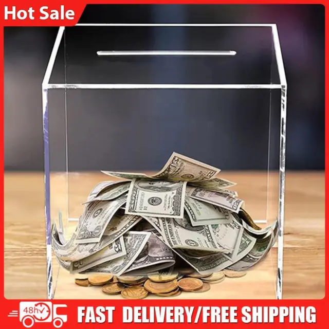 Money Deposit Container Cube Cash Storage Box Acrylic Unopenable for Adults Kids