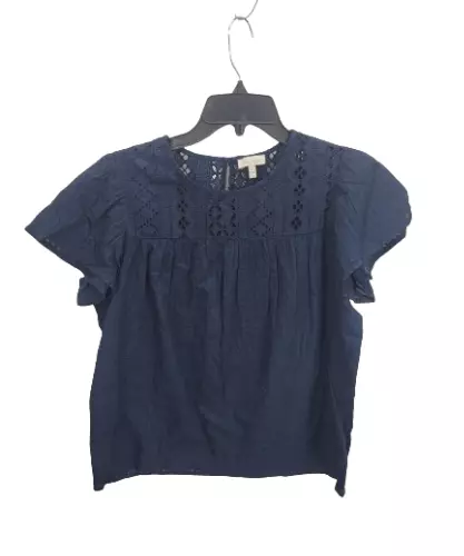 Ella Moss Top Womens Small Blue Eyelet Bell Sleeve Artsy Boho Bell Sleeve Blouse