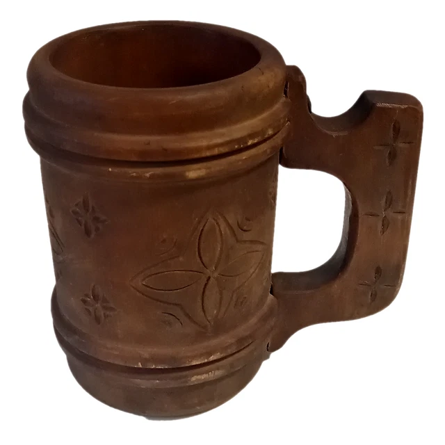 Vintage Wooden Oak Beer Mug Barrel Mug USSR Hand Carved 16 oz 500 mL