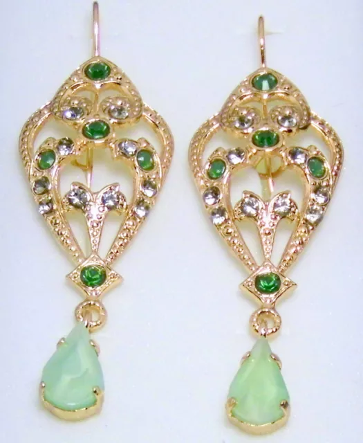 Boucles D'Oreilles Femme Dorés Cristaux Vert Blanc Style Liberty Antique Or