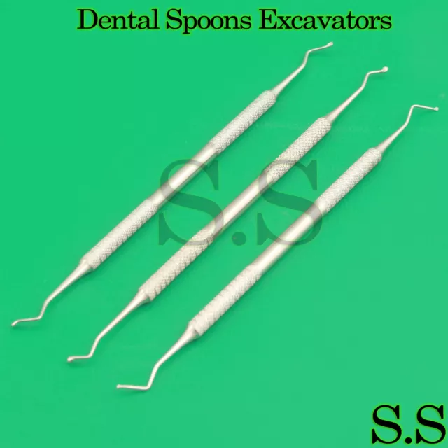 3 Pcs Pro Dental Excavators 125/126, 127/128, 129/130 Spoons 2.5mm, 2mm, 1.8mm