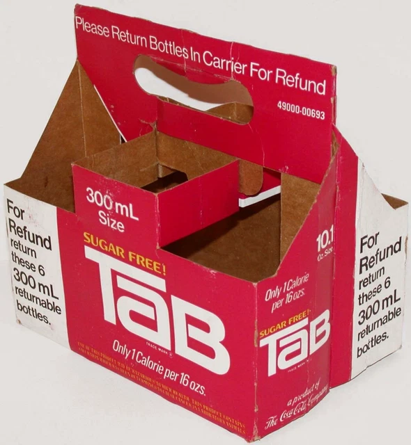 VINTAGE SODA POP bottle carton SUGAR FREE TAB Coca Cola 300ml saccharin