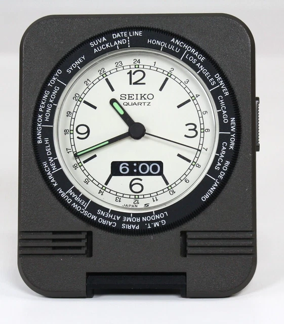 VINTAGE SEIKO WORLD Travel Alarm Clock Japan. Stamped Kawasaki Heavy