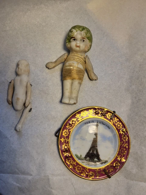 Cupie Bisque Doll Unusual and miniature Lot Limogue Eifel Tower plate And.....