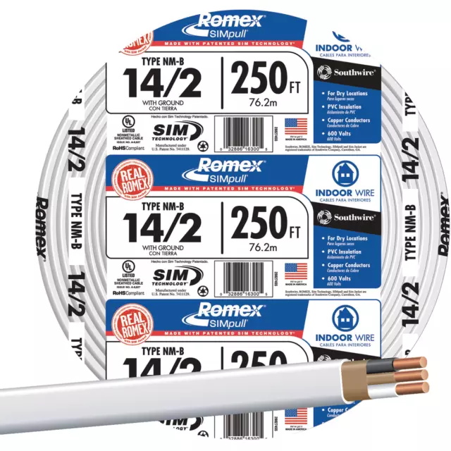 Romex 14-2 250ft Solid White NMW/G Electrical Wire 28827455 Romex 28827455 14 Romex 14-2 250ft Solid White NMW/G Electrical Wire 28827455 Romex 28827455 14