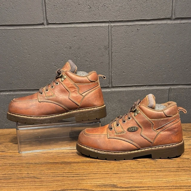 Y2K VINTAGE LUGZ Chunky Brown Leather Moc Toe Lace Up Boots Men’s 7 £39 ...