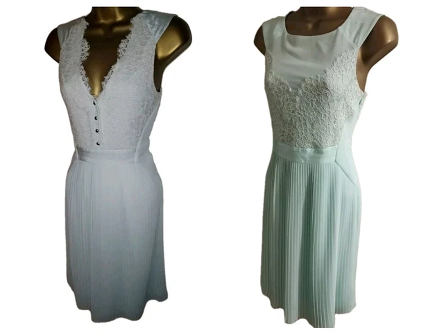 TED BAKER FAYBLL Pale Mint Green Lace Pleated Dress Knee Reversible Sz 1 8  23.57 - PicClick UK