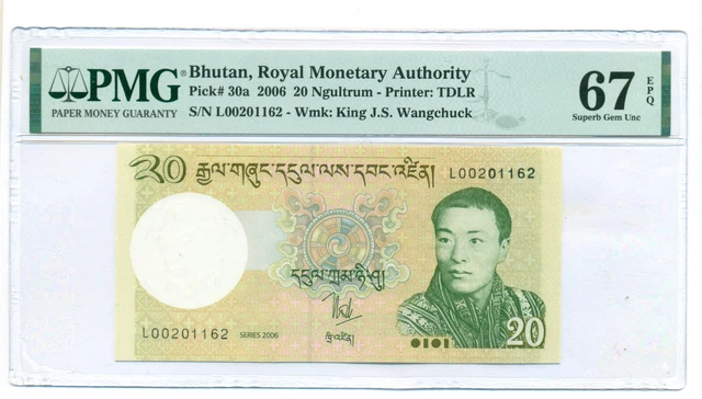 Bhutan 2006 20 Ngultrum Bank Note Superb Gem Unc 67 EPQ PMG