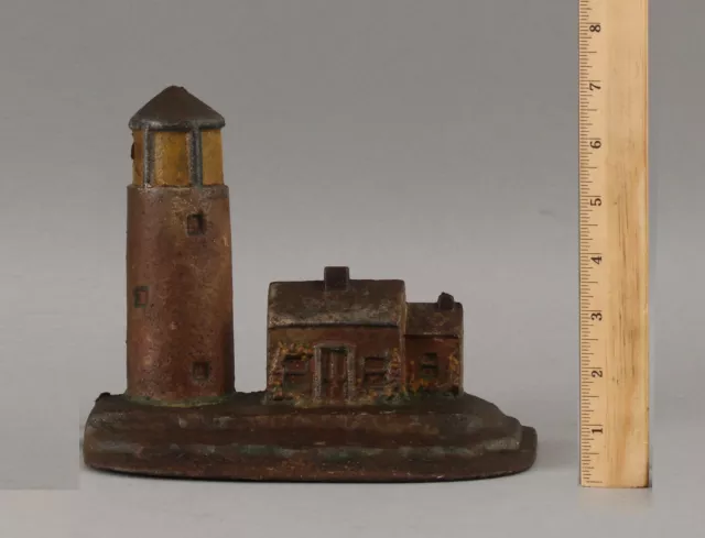 RARE Antique c1920's Heritage Metalcraft Inc Cast Iron Doorstop Lighthouse NR