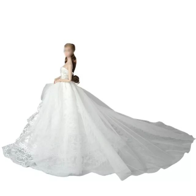 Weiße Spitze Handmade Hochzeitskleid für Barbie-Puppe Outfits Abend Partykleid