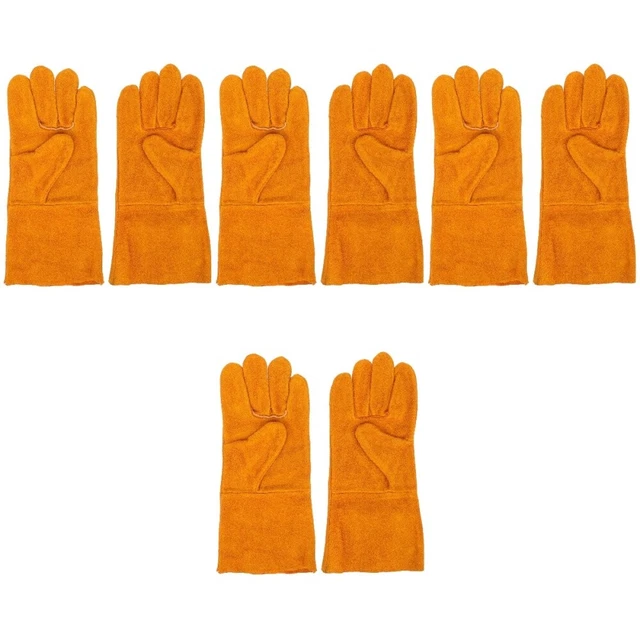 4 Pair Cowhide Palm Work Gloves Rose Motorcycle Gift Anti-scald