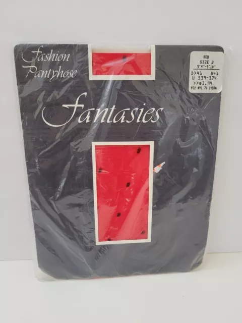 Vintage Bradlees Fantasies Fashion Pantyhose Red Tights with Black Dots Nylon