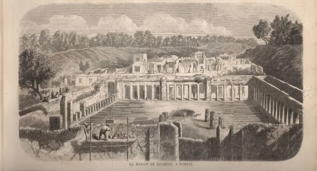 Stampa antica POMPEI veduta della Casa di Diomede Napoli 1859 Antique print