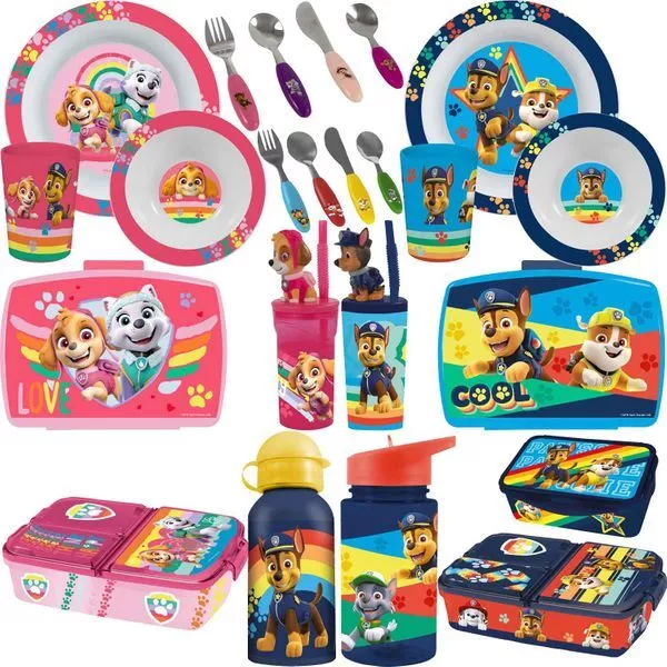 Paw Patrol Brotodose Trinkflasche Geschirr Mädchen Junge Skye Schule Kita Set