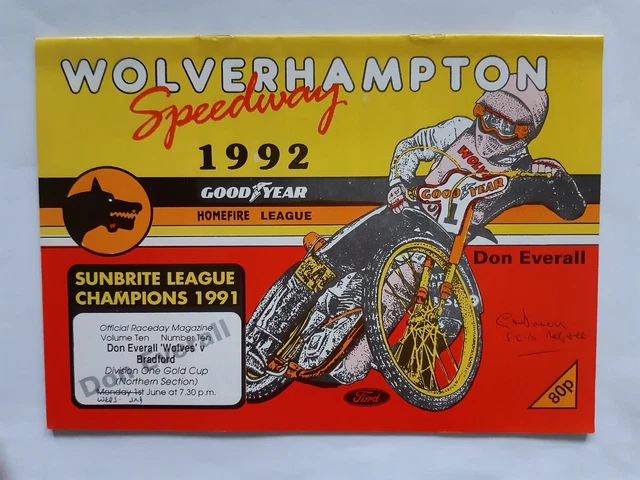 WOLVERHAMPTON vs BRADFORD SPEEDWAY PROGRAMME 03/06/1992 (VERY GOOD CONDITION)