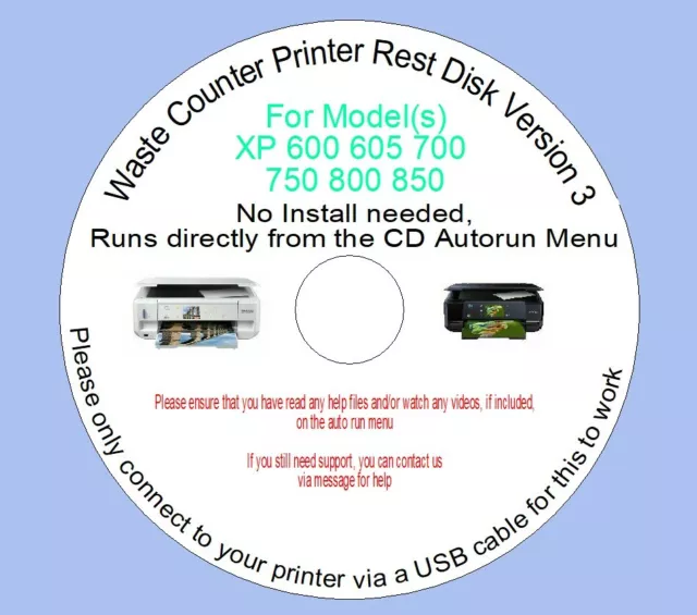 Epson Xp-600 605 700 750 800 850 Waste Printer Ink Pad Counter Reset Version *3*