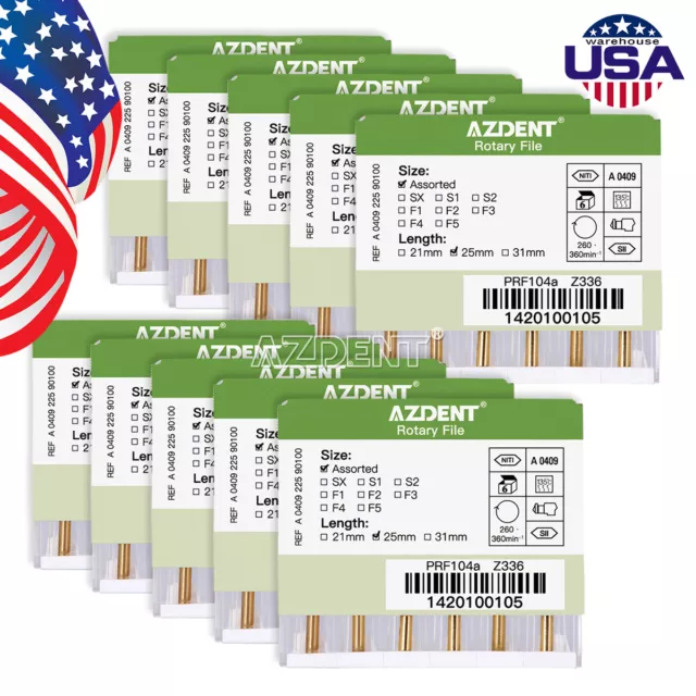 50X AZDENT Dental Endodontic Engine Use Rotary Heat Activated Files 25mm USPS