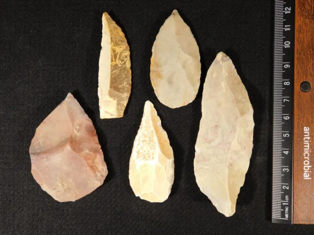 Lot of FIVE! Ancient Prismatic Flint Stone TOOLS! or Artifacts Algeria 114gr