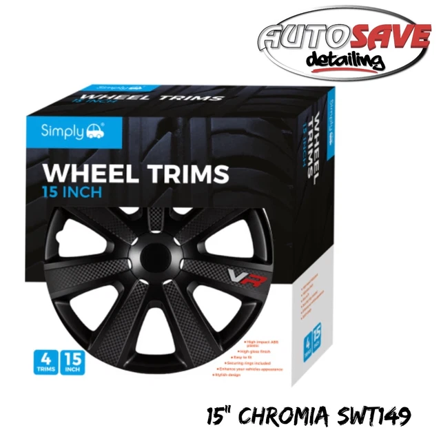 4 x Black VR Wheel Trims Hub Caps 15"  SWT149