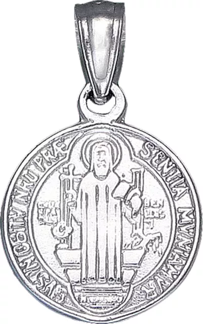 Sterling Silver Saint Benedict Medal Reversible Charm Pendant Necklace. 2 Sided