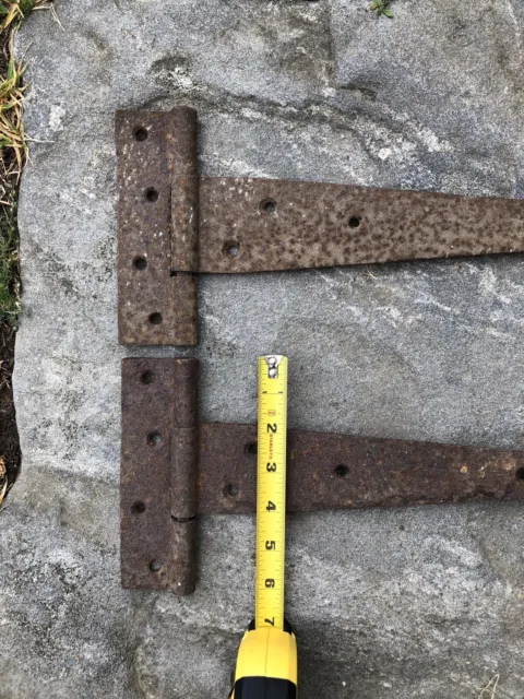 Antique Strap Hinges Pair Hand-Forged Iron 18" original 1900s Barn Gate Rare tip 4