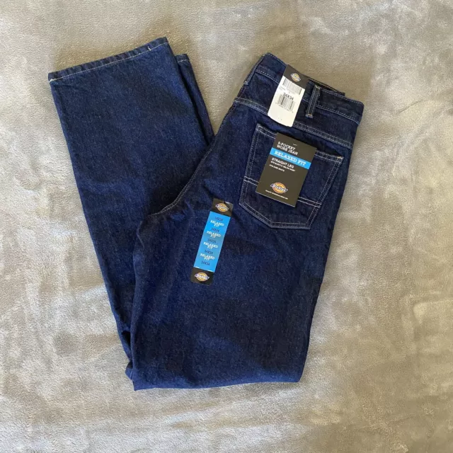 NWT Dickies Relaxed Fit Straight Leg Jeans Mens 34x34 5 Pocket Work (Fits Boots)