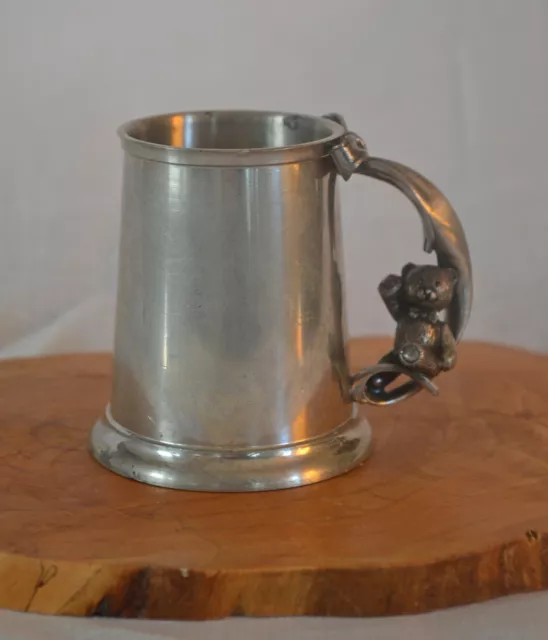 Vintage Royal Selangor Pewter Christening Cup/Mug With Teddy Figure