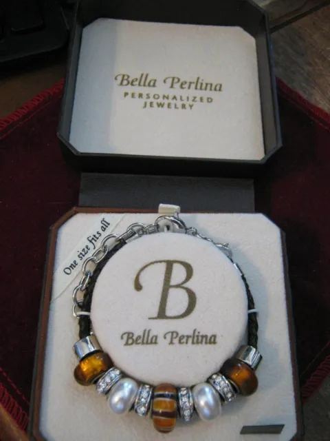 New Never Worn BELLA PERLINA BRACELET Orange Brown Pearl White & Crystal Beads