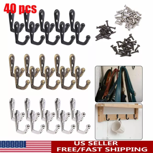 40 pack Hanging Metal Single Hook Clothes Hat Coat Robe Wall Door Hangers Hooks