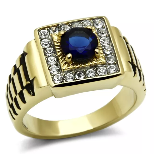 anello zaffiro da uomo oro acciaio inox creato laboratorio acciaio inox