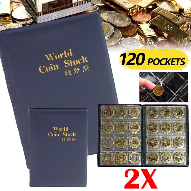 2pcs Blue Collecting 120 Pockets World Coin Collection Storage Money Album Book