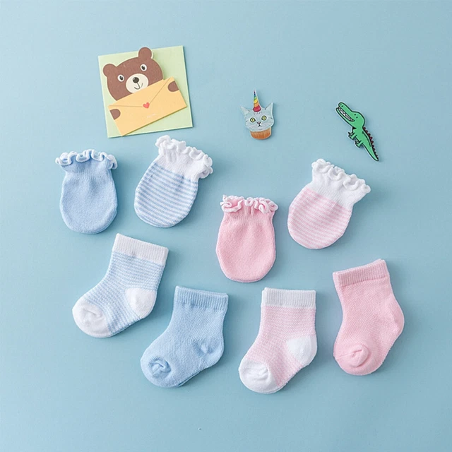 4 Paia di Calzini Bambino Guanti di Guanti di Cotone Neonato Calzini