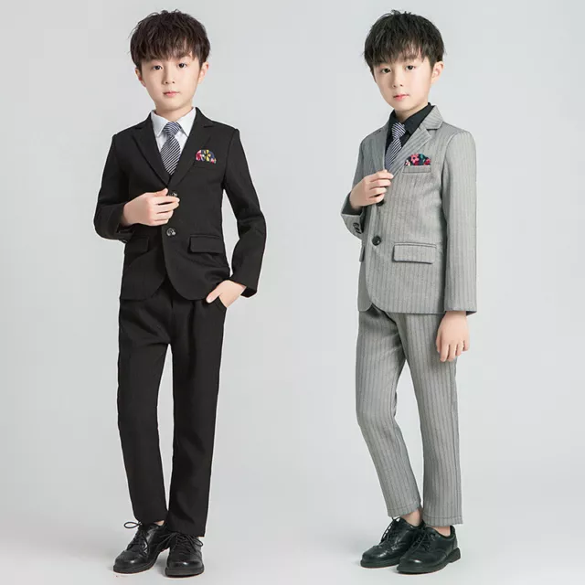 Toddler Boy Teen Stripe Suit Vest Shirt Pants Necktie Wedding Formal Tuxedo Set