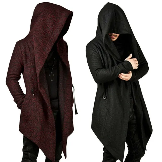 Gothic Men Punk Hooded Sweater Cardigan Cloak Cape Jacket Poncho Hip-hop Coat
