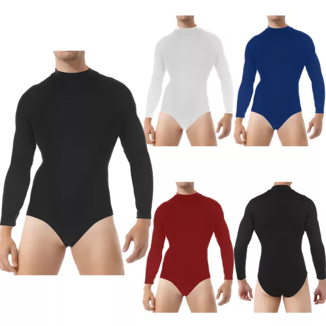 Mens Long Sleeve Bodysuit One-Piece Undershirt Press Button Crotch Leotard Tops