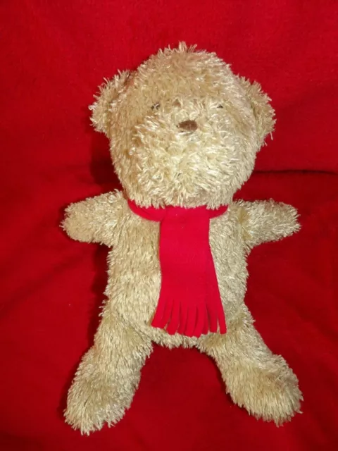 Doudou Peluche CIAD YVES ROCHER Ours Beige Echarpe Polaire Rouge 33 CM