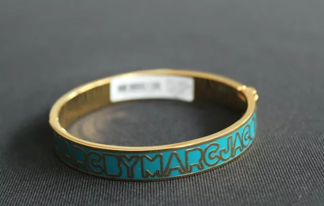 Marc by Marc Jacobs LOGO BANGLE BRACELET Turquoise Enamel Gold Tone NEW!!!