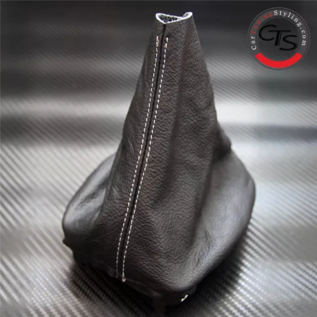 Real Black Italian Leather Gear Gaiter White Stitching Citroen C4 Picasso 2006+