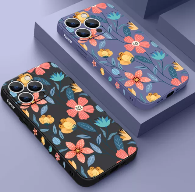 For iPhone 15 14 13 12 Pro Max 11 XR XS Flowers Soft Shockproof Phone Case Cover