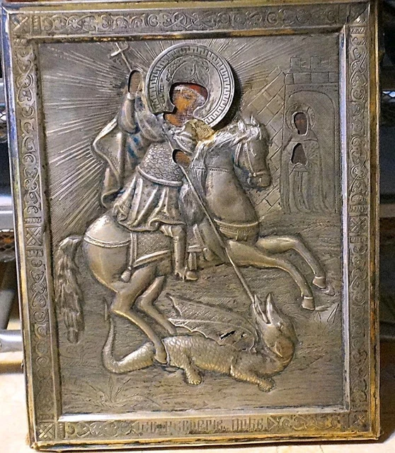 Icon 1895 by Faberge Workmaster Erik August Kollin St George and the Dragon