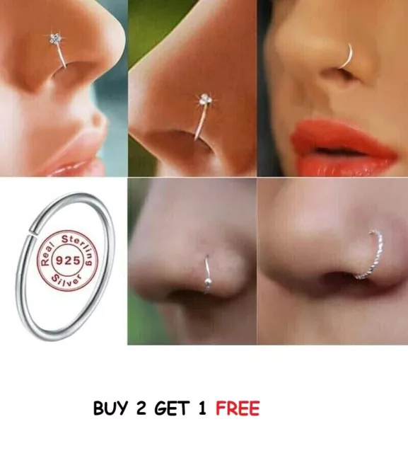 Nose Hoop 925 Sterling Silver  Nose Ring Small Nose Hoop Plain Crystal NOSE RING