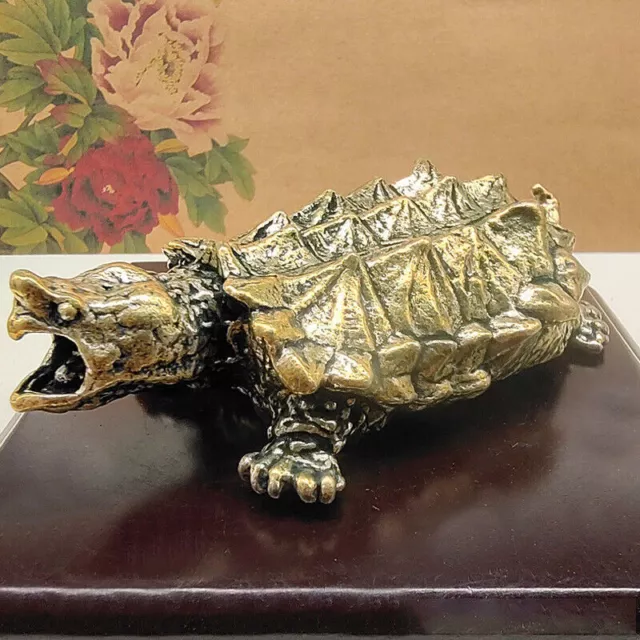 Solid Heavy Brass Snapping Turtle Statue Vintage Snapping Turtle Tea Ornament