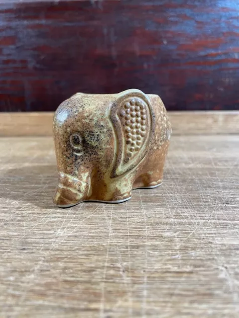 Small Brown Ceramic Elephant Figurine Tea Light Holder Trinket Dish Incense Dish