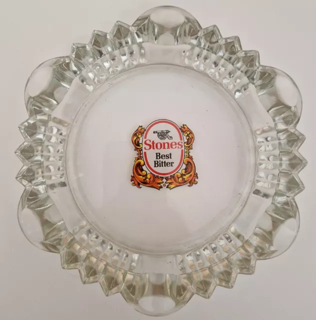 Vintage Stones Brewery Best Bitter Pub Glass Ashtray - large heavy cut glass