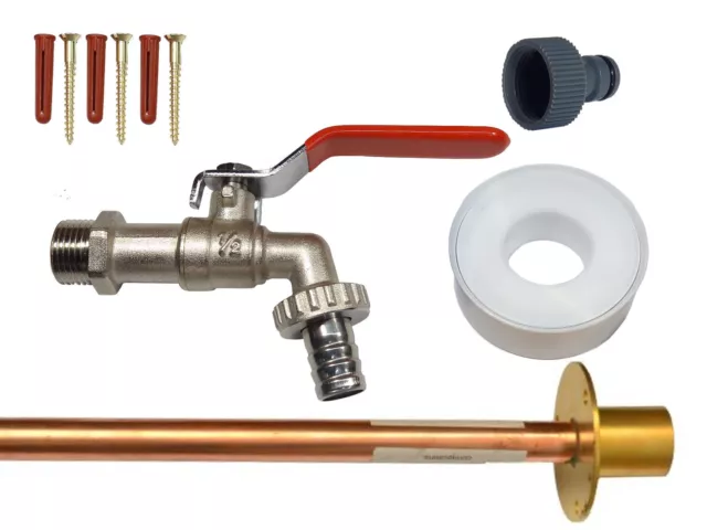 Hebel Außenhahn Kit mit 350mm Durchgang Wandrohr/Flansch, Gartenschlauchbeschlag
