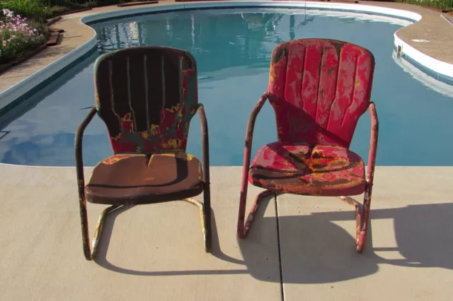 2 VINTAGE ANTIQUE Warmack Metal Lawn Chairs 1940 s 1950 s 1454 250.00 PicClick
