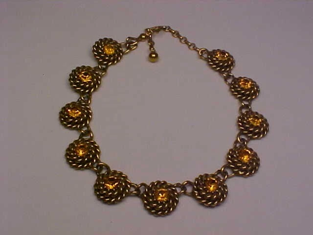 Chunky Vintage Signed Coro Pegasus Goldtone & Amber Rhinestone Necklace Chunky Vintage Signed Coro Pegasus Goldtone & Amber Rhinestone Necklace
